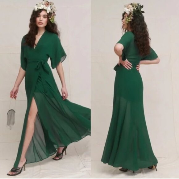 Reformation Winslow Wrap Dress in Emerald Green Medium - Picture 3 of 16